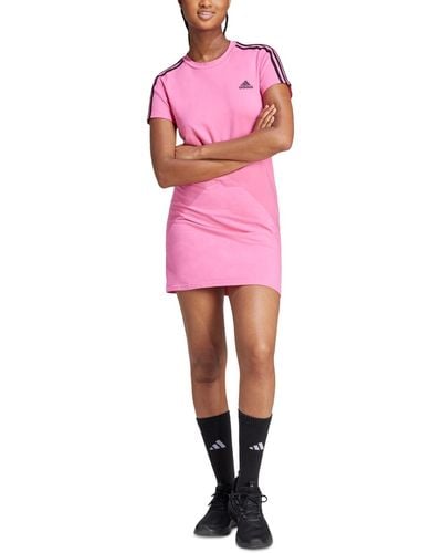 adidas 3 Striped Fitted T-shirt Dress - Pink