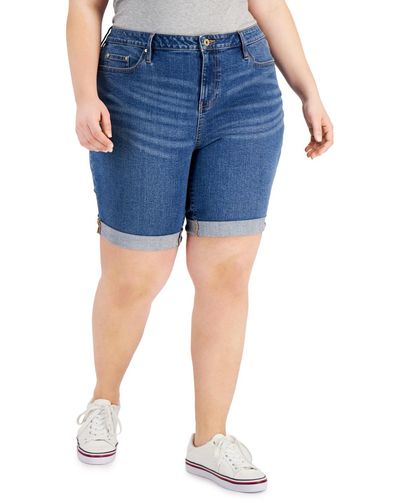 Tommy Hilfiger Th Flex Plus Size Cuffed Denim Shorts - Blue
