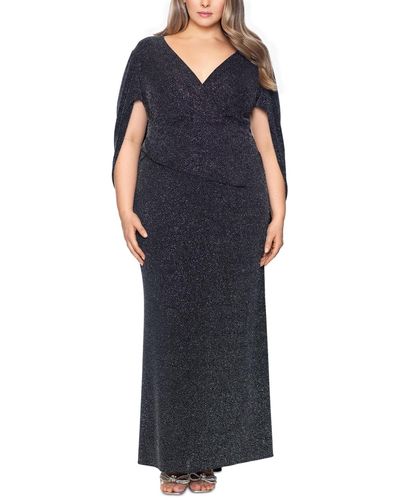 Betsy & Adam Plus Size Metallic Cowl-back Gown - Blue