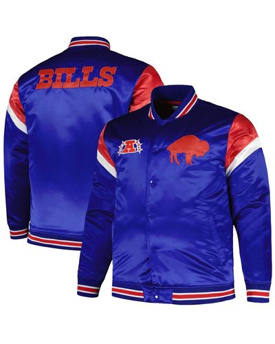Mitchell & Ness Distressed Buffalo Bills Big And Tall Satin Full-snap Jacket - Blue