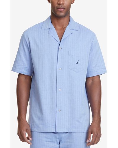 Nautica Herringbone Plaid Pajama Shirt - Blue