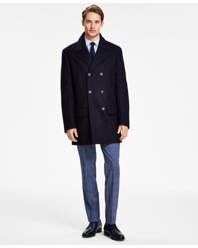 Michael Kors Classic Fit Double-breasted Wool Blend Peacoats - Blue