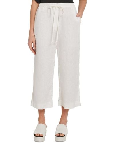DKNY Linen Pull-on Wide-leg Pants - White