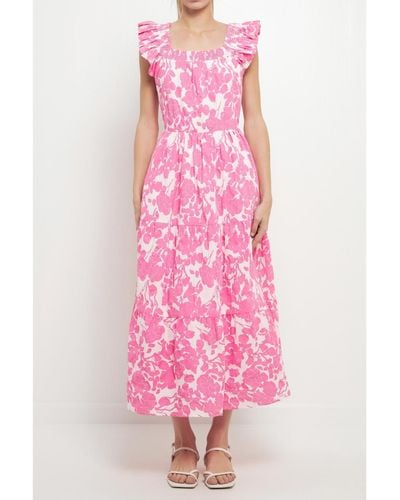 English Factory Back Bow Floral Midi Dress - Pink