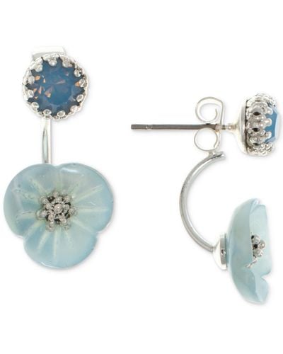Lonna & Lilly Gold-tone White Flower Front And Back Earrings - Blue