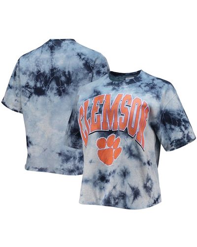 '47 '47 White And Navy Clemson Tigers Vintage-like Tubular Tie-dye Crop T-shirt - Blue