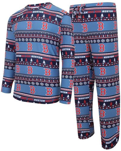 Concepts Sport Boston Red Sox Knit Ugly Sweater Long Sleeve Top And Pants Set - Blue