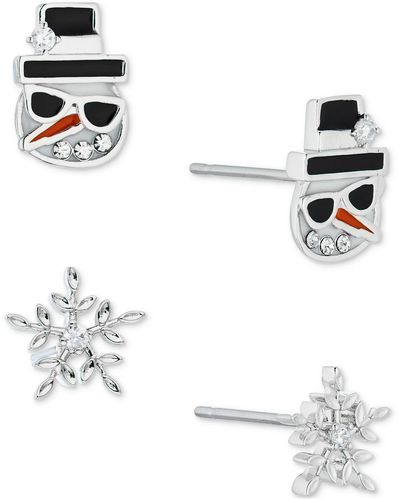 AVA NADRI Silver-tone 2-pc. Set Pave Snowman & Snowflake Stud Earrings - White