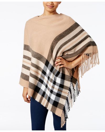 Fraas Plaid Brushed Poncho Sweater - Natural