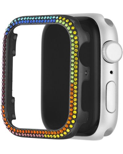 Steve Madden Black Mixed Metal Apple Watch Bumper Accented With Rainbow Crystals, 44mm