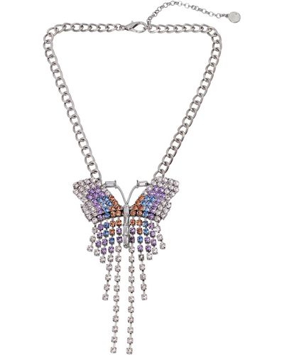 Steve Madden Butterfly Fringe Pendant Necklace - White