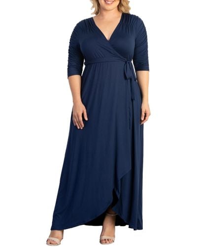 Kiyonna Plus Size Meadow Dream Maxi Wrap Dress - Blue