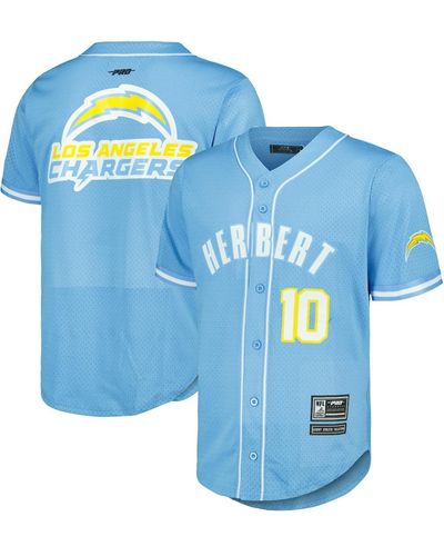 Pro Standard Justin Herbert Los Angeles Chargers Mesh Baseball Button-up T-shirt - Blue