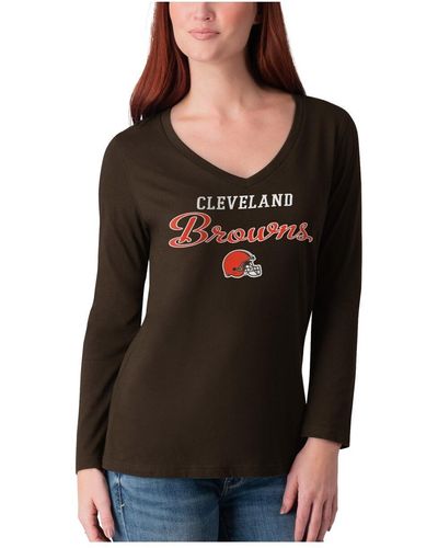 G-III 4Her by Carl Banks Distressed Cleveland S Post Season Long Sleeve V-neck T-shirt - Black