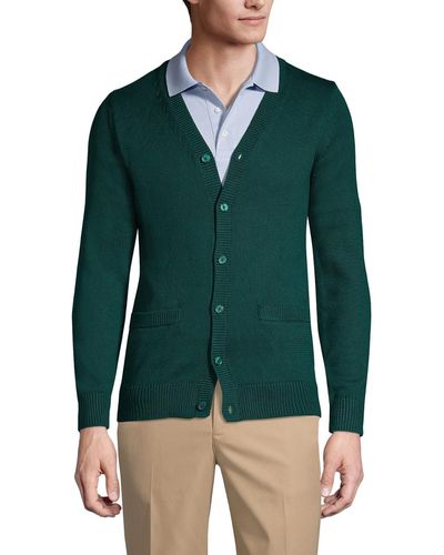 Lands' End School Uniform Cotton Modal Button Front Cardigan Sweater - Green