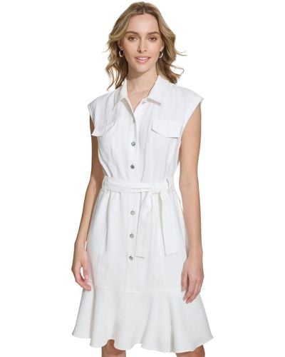 Calvin Klein Sleeveless Belted Shirtdress - White