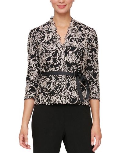 Alex Evenings Petite Floral-embroidered 3/4-sleeve Lace Top - Black