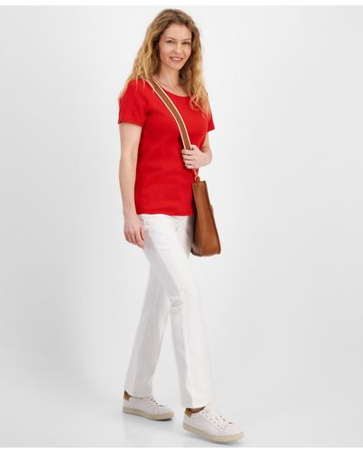 Style & Co. Cotton Short-sleeve Scoop-neck Top - White