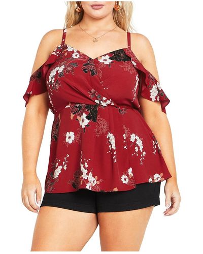 City Chic Plus Size Kallie Print Top - Red
