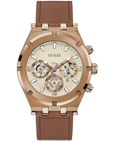 Guess Multi-function Genuine Leather Watch 44mm - Natural
