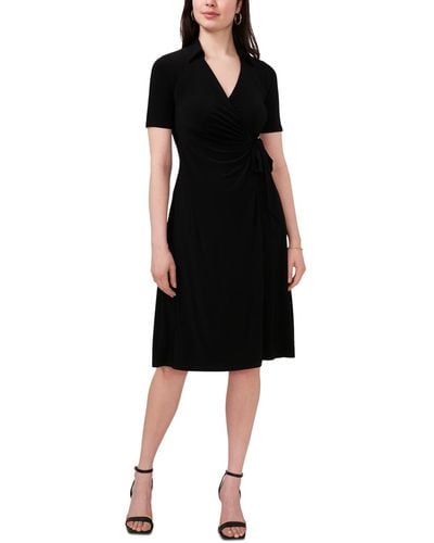 Msk Petite Short-sleeve Side-tied Dress - Black