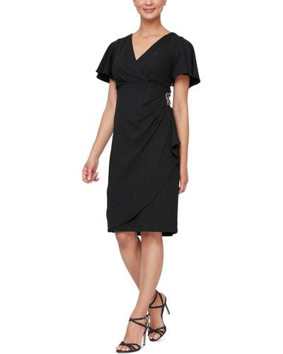 Sl Fashions Flutter-sleeve Embellished Dress - Black