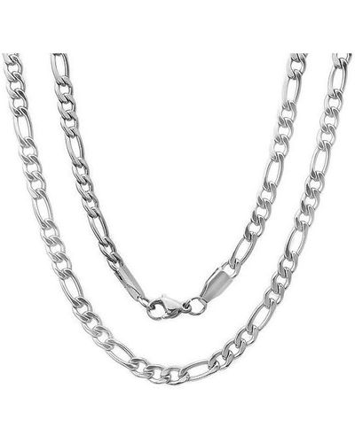Steeltime Stainless Steel Figaro Chain Link Necklace - White