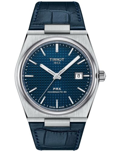 Tissot Prx Powermatic 80 Leather Strap Watch - Blue