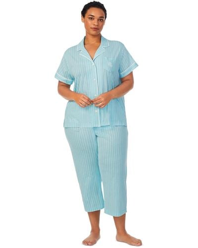 Lauren by Ralph Lauren Plus Size 2-pc. Printed Capri Pajamas Set - Blue