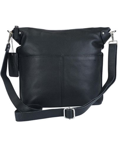 Mancini Pebbled Collection Susan Leather Crossbody Hobo Bag - Black