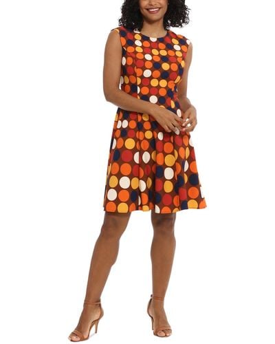 London Times Polka-dot Fit & Flare Dress - Orange