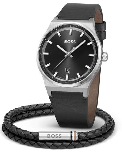 BOSS Candor Quartz Leather Watch 41mm - Black