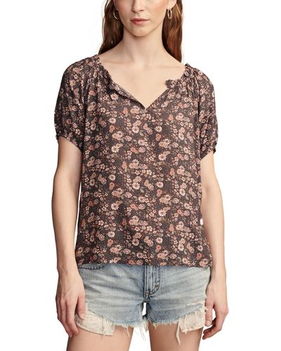 Lucky Brand Notched Short-sleeve Peasant Top - Brown