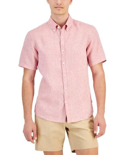 Michael Kors Slim-fit Linen Short-sleeve Shirt - Pink