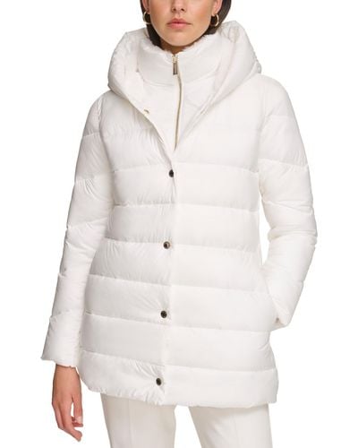 Calvin Klein Bibbed Hooded Puffer Coat - White