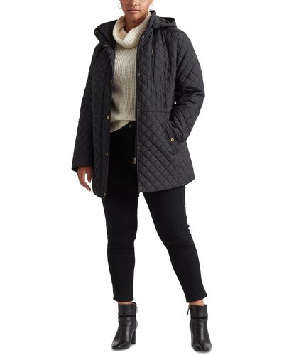 Lauren by Ralph Lauren Plus Size Hooded Quilted Coat - Black