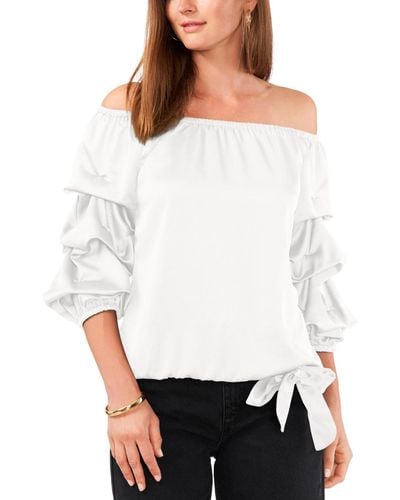 Vince Camuto Off The Shoulder Bubble Sleeve Tie Front Blouse - White
