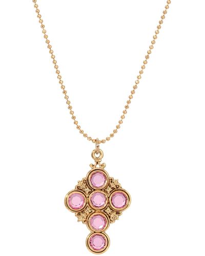 2028 Crystal Cross Necklace - Pink