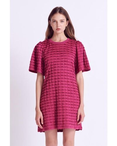 English Factory Tiered Jersey Mini Dress With Embroidery - Pink