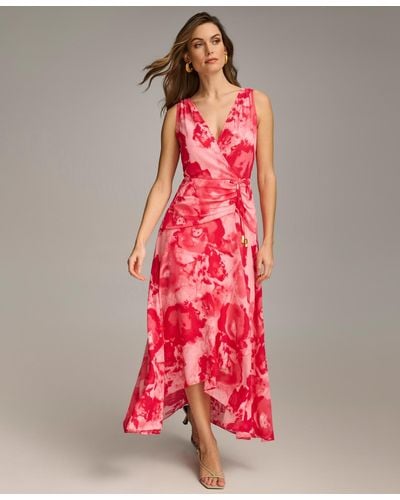 Donna Karan Printed Sleeveless Maxi Dress - Red
