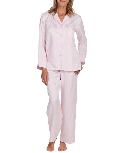 Miss Elaine 2-pc. Striped Notched-collar Pajamas Set - Pink
