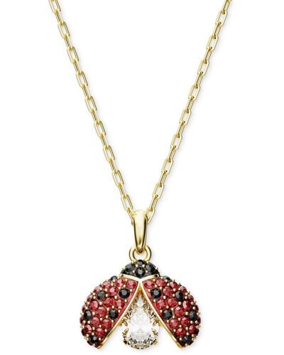 Swarovski Gold-tone Multicolor Crystal Ladybug Pendant Necklace - Metallic