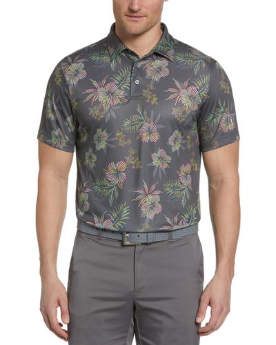 PGA TOUR Hibiscus Floral Graphic Polo Shirt - Gray