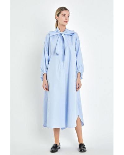 English Factory Billow Sleeve Midi Dress - Blue
