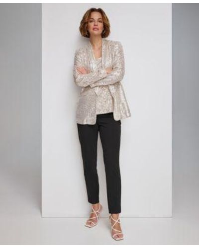DKNY Sequin Open Front Collared Blazer Scoop Neck Sequin Tank Top Stretch Crepe Straight Leg Dress Pants - White