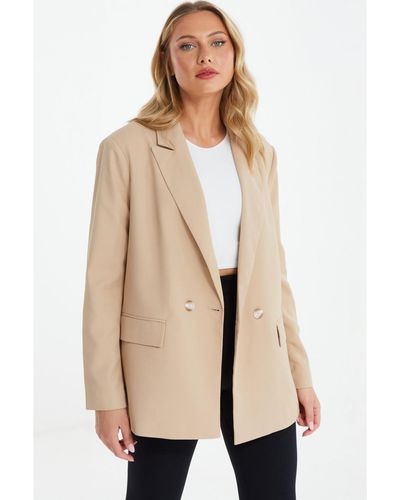 Quiz Woven Oversized Double-breasted Tailored Blazer - Natural