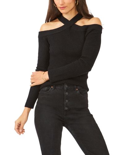 1.STATE Cross Neck Cold Shoulder Long Sleeve Sweater - Black
