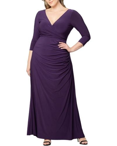 Kiyonna Plus Size Gala Glam V Neck Evening Gown - Purple