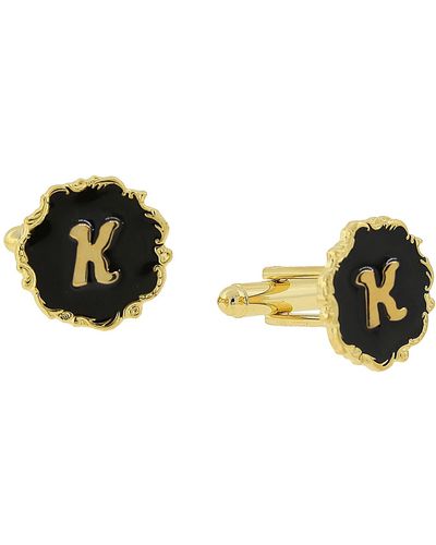 1928 Jewelry 14k Gold-plated Enamel Initial K Cufflinks - Black
