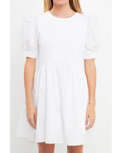 English Factory High Low Knit Combo Dress - White